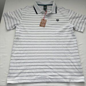 Houston White Polo Shirt Mens Medium White Striped Short Sleeve NWT Casual Golf